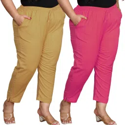 Pack of 2 Women Regular Fit Beige, Pink Pure Cotton Trousers-image-55