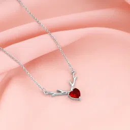 925 Silver Deer Heart in Red Necklace|Lifetime Plating|6 Month Warranty Cubic Zirconia Rhodium Plated Sterling Silver Necklace-image-36