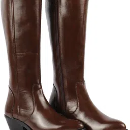 Knee Length Side Zipper Closure Pointed Toe Flared Heel Boots For Women-image-8