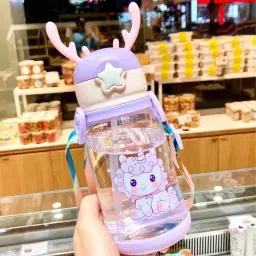 Deer Horn Multi Design Cute Mix Cartoon Sipper school Bottle for Kids with Strap 600 ml Water Bottle-picture-14