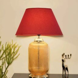Minimalist Maroon Cotton Shade Night Lamp With Metal & Glass Base By Kapoor LampShades-picture-47