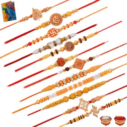Designer Lotus Design rakhi Dora Rakhi Combo of 5 RAKHI SET For Brother With Greeting Card Roli Chawal Assorted Greeting Card Set-image-6
