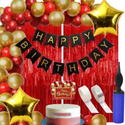 Golden Red Balloons Happy Birthday Decoration Kit 1st Birthday Decoration-24