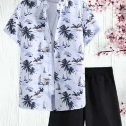 Men Night Suit Set White Printed-image-124