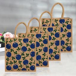 Jute Blue Apple Grocery Bag|Shopping Bag with Handle|Pack of 4|Brown Pack of 4 Grocery Bags-image-11