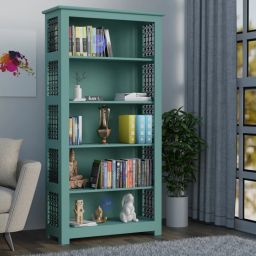 GF Furniture Solid Wood 4 Tier Open Book Shelf With Metalwork Sides (Off Green ) Solid Wood Open Book Shelf-image-19