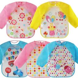 Full Sleeved Washable Waterproof Bib Apron for Babies & Kids - Set of 5 Bibs (Pack of 5 Bibs, Multi color)-14