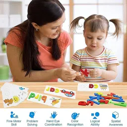 wishkey Wooden Spelling Game, Word Making Game with Flash Cards and Alphabets for Kids image 3