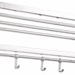 New Look stainless Steel 304 Grade Dual Folding Towel rack 24 inch 3 Bar Towel Rod-image-88