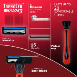 trendler 3 Blade 10 Cartridges Shaving Razor for men Cushion Grip Handle for Easy Shaving, Men image 4