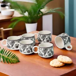 Pack of 6 Ceramic CARPET 15 IN Black gorgeous art cup-image-96