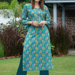 Women Printed Cotton Blend Straight Kurta-image-33