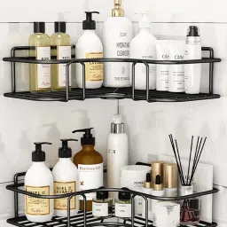 Wall Mounted Multipurpose Corner Shelf/Self Adhesive for bathroom/ Kitchen Steel Wall Shelf-image-5