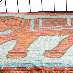 Exotic India Orange & Blue Ethnic Motifs Cotton 300 TC Queen Bedsheet-image-84