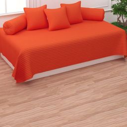 Trance Home Linen 6-Pcs Orange Colored Striped Cotton Diwan Set-18
