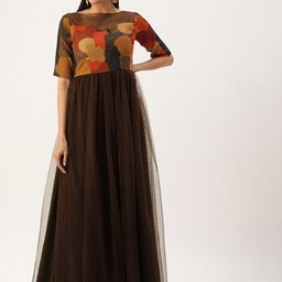 Ethnovog Brown Net Maxi Dress-image-63