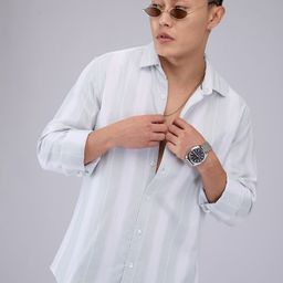 VASTRADO Men Classic Cutaway Collar Vertical Striped Cotton Slim Fit Casual Shirt-picture-5