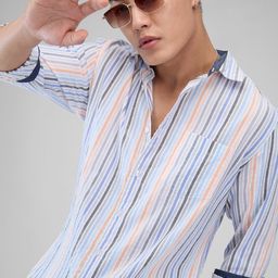 VASTRADO Men Classic Cutaway Collar Vertical Striped Cotton Slim Fit Casual Shirt-picture-32