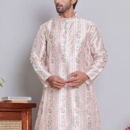 Jompers Floral Printed Band Collar Long Sleeves Silk Cotton Straight Kurta-image-45