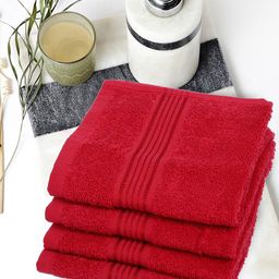 BIANCA LORENA Unisex Set Of 4 Red Solid 380 GSM Pure Cotton Super-Soft Terry Face Towels-16