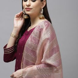 Indo Era Women Purple & White Floral Embroidered Pure Cotton Kurta with Trousers & Dupatta-image-18