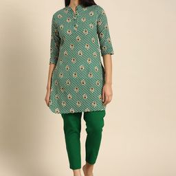 Anouk Women Green Ethnic Motifs Printed Regular Pure Cotton Kurta with Trousers-image-65