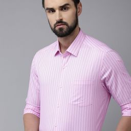 Arrow Men Pink & Blue Manhattan Slim Fit Striped Pure Cotton Formal Shirt-picture-5