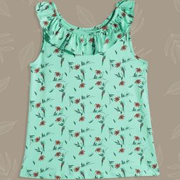 Allen Solly Junior Green Tropical Print Ruffles Pure Cotton A-line Top-image-92