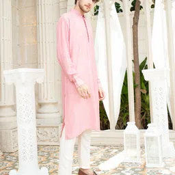 SHRESTHA BY VASTRAMAY Men Striped Sequinned Chanderi Cotton Kurta with Pyjama Set-picture-43