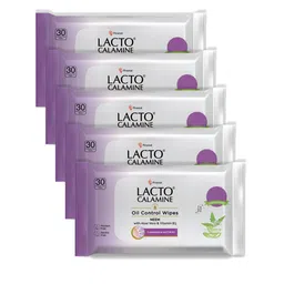 Lacto Calamine Set of 5 Oil Control Wipes with Neem & Vitamin B3 - 30 Wipes Per Pack-86