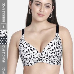 shyaway Women Set of 2 Black & White Printed T-Shirt Bra - Underwired Lightly Padded-13
