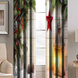 BELLA TRUE White & Green Set of 2 Ethnic Motifs Room Darkening Door Curtain-11