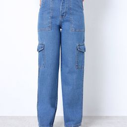 ZUYA Women NON Stretchable Straight Fit DENIM Cargo Jeans In Light Blue Color-image-26