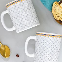 Larah by BOROSIL Premia Series Kosmia White & Grey 2 Pcs Printed Opalware Mugs 320 ml Each-38