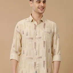 Linen Club Men Contemporary Slim Fit Opaque Printed Pure Linen Casual Shirt-picture-9