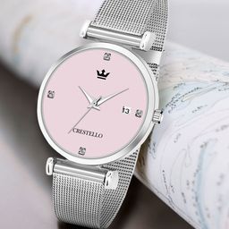 CRESTELLO Women Pink Brass Embellished Dial & Silver Toned Analogue Watch-image-68