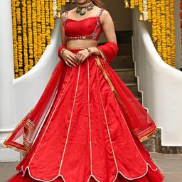 Lavanya The Label Red & Gold-Toned Embellished Beads and Stones Ready to Wear Lehenga & Blouse With Dupatta-picture-56