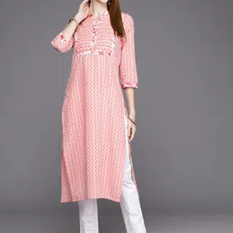 Varanga Women Pink Chevron Printed Pastels Kurta-image-24