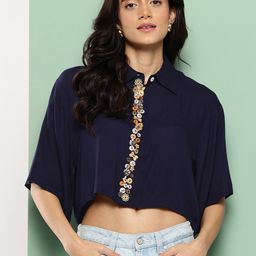 Killer Embellished Shirt Collar Boxy Crop Top-image-11