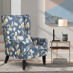 GLOBALLY INDIAN Blue & White Printed Wingback Wooden Arm Lounge Chair-image-81