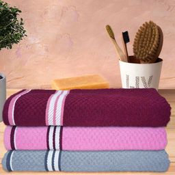 Athom Trendz Living Maroon 3Pcs Popcorn Textured Pure Cotton 300GSM Super Soft Bath Towels-image-31