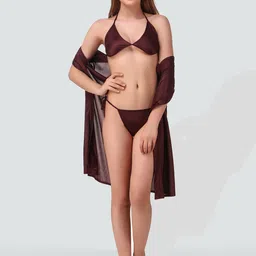 Romaisa Brown Nightdress With Lingerie Set -3PC303-312-Brown-image-12