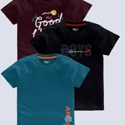 BAESD Boys Pack Of 3 Typography Printed Round Neck Casual knitted T-shirts-picture-22