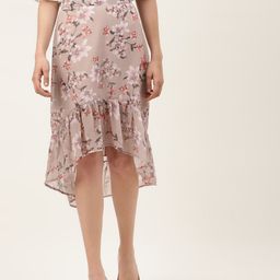Off Label Women Mauve & Off-White Floral Print High-Low A-Line Skirt-picture-8