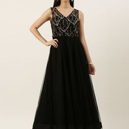Ethnovog BlackGolden Sequinned Made To Measure Maxi Ethnic Padded Dress-image-8
