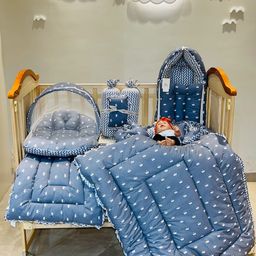 Fareto Infants Grey Printed Mattress Set With Neck Pillow and Bols-55