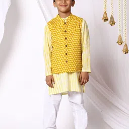 Ka-mee Boys Geometric Print Pure Cotton Kurta With Pyjama And Floral Print Jacket-picture-12