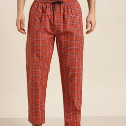 SOJANYA Men Rust Brown & Black Pure Cotton Checked Track Pants-image-26