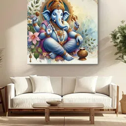 999Store Blue & Brown Lord Ganesha Canvas Religious Wall Paintings-picture-46