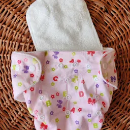 Moms Home Pink Baby Reusable Cotton Pocket Diapers With 1 Inserts-Adjustable-image-5
